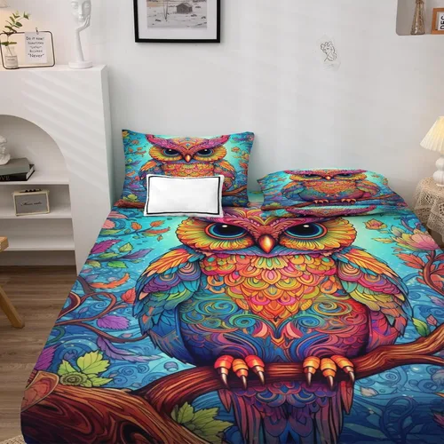 Vista 2 de Juego de sábanas de búho tamaño individual, sábanas de microfibra suave y bolsillo profundo, sábanas y fundas de almohada estampadas sin arrugas, 3