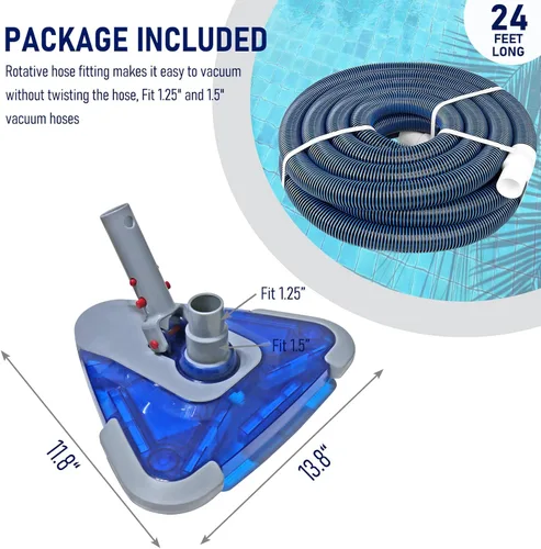 Vista 2 de POOLWHALE Mangueras profesionales de vacío de piscina de 1-1/2 pulgadas x 24 pies con puño giratorio y cabezal de vacío flexible