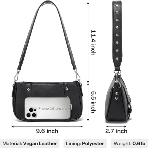 Vista 4 de Y2K - Bolso de hombro pequeño para mujer, estilo punk, con tachuelas