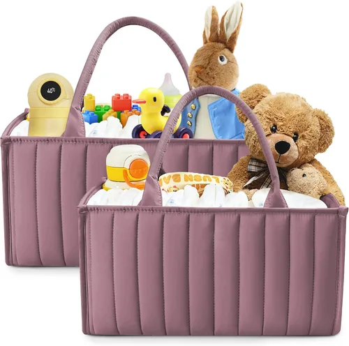 Vista 10 de SWEET DOLPHIN Paquete de 2 organizadores tipo cesta para pañales de bebé, elegantes cestas de almacenamiento para artículos esenciales para recién