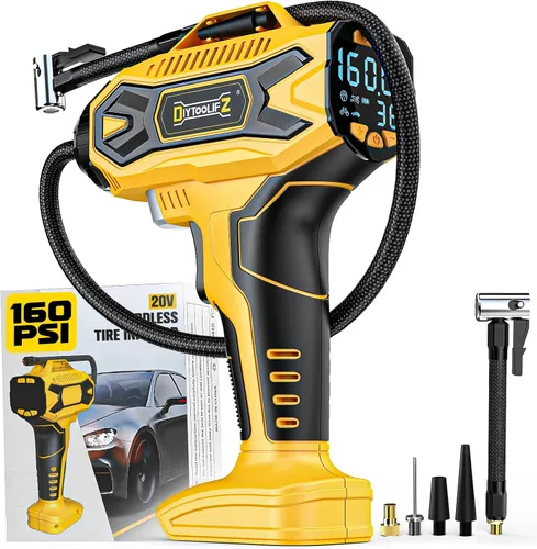 Vista 10 de DIYtoolifz Compresor de aire inalámbrico para inflador de neumáticos compatible con batería Dewalt de 20 V (solo herramienta), bomba de aire