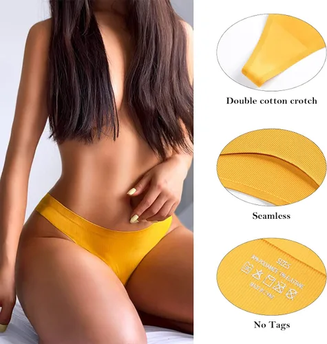 Vista 5 de QOVOQ Tangas sin costuras para mujer tangas de algodón transpirables para mujer paquete de ropa interior para mujer