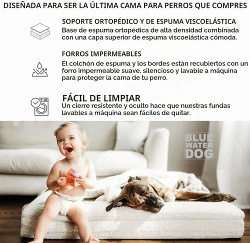 Vista 2 de Luxury Boucle - Cama ortopédica de espuma viscoelástica para perro con forro impermeable y funda lavable a máquina con cremalleras YKK