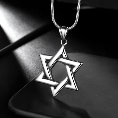 Vista 2 de Star of Magen David Necklace Mens 316L Stainless Steel Jewish Israel Hebrew Judaic Pendant Seal of Solomon Talisman Tantrism Hexagram Estrella