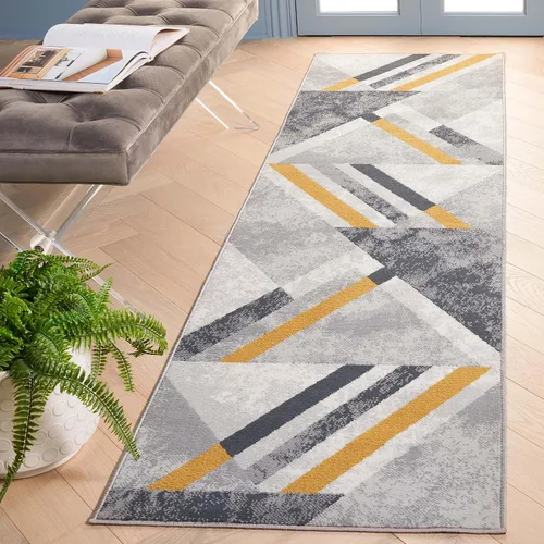 Vista 5 de SAFAVIEH Odyssey Collection - Alfombra redonda de 6 pies 7 pulgadas, gris y negro dorado, diseño abstracto moderno, ideal para zonas de alto tráfico
