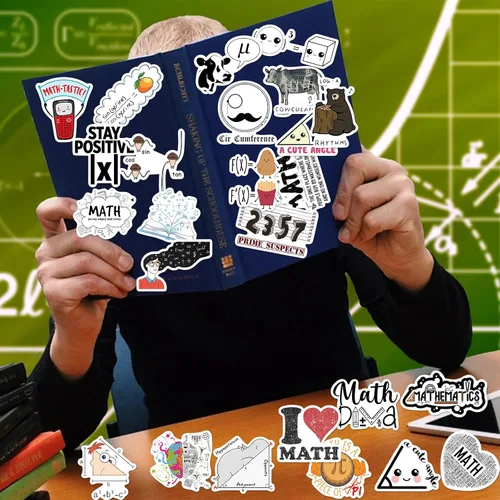 Vista 3 de Calcomanías de matemáticas y ciencias – Geek Graffiti mate impermeable – Grandes recompensas para estudiantes – Decoraciones de día Pi para laptop 1