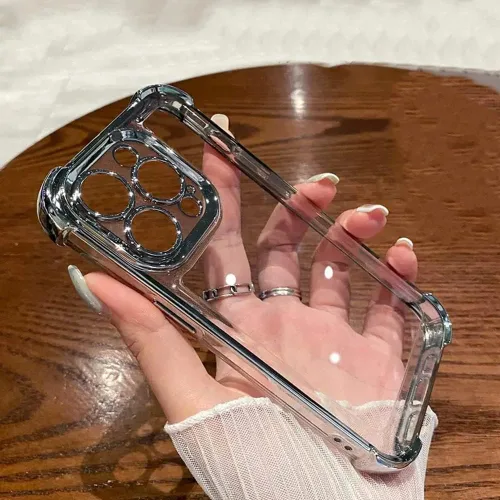 Vista 4 de Casechics Funda compatible con iPhone, protector de esquina galvanizado de cristal, transparente, suave, a prueba de golpes, color negro, iPhone 11