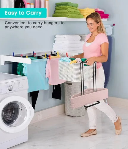 Vista 4 de Soporte apilador de almacenamiento, soporta hasta 110 perchas de alambre para ropa de lavandería, armario, ahorro de espacio, organizador portátil