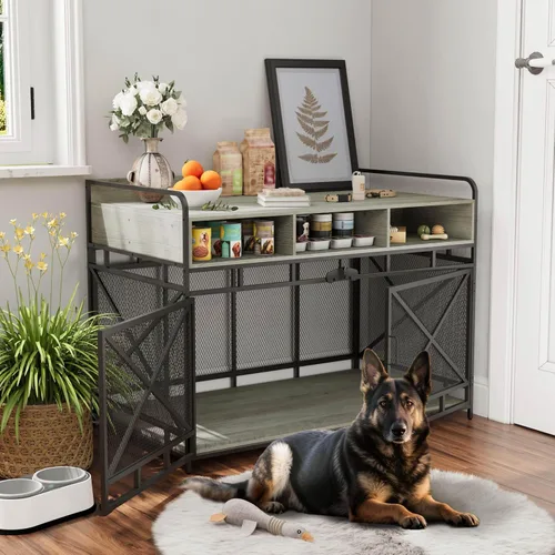 Vista 6 de Fulhope Muebles de Jaula para Perros, Mesa Auxiliar de Jaula para Perros de Madera Resistente de 48", Muebles de Perrera XL para Razas Grandes