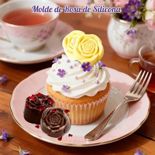 Vista 4 de 3PCS moldes de flores de silicona, molde de silicona de velas de chocolate rosa