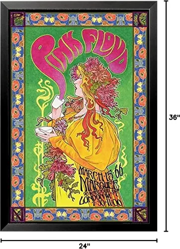 Vista 7 de BUY ART FOR LESS Póster de arte enmarcado con licencia oficial de Pink Floyd London Marquee Concert by Bob Masse, de 24 x 36 pulgadas, marco