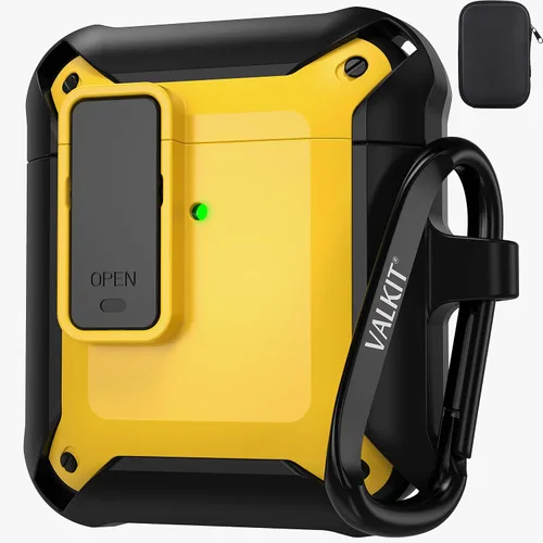 Vista 19 de Valkit Funda para Airpods para hombres con cerradura, funda de cuerpo completo con llavero para AirPods de Apple a prueba de golpes, funda
