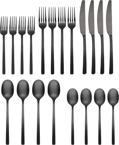 Vista 2 de Cambridge Beacon Black Satin - Juego de cubiertos de 20 piezas, acero inoxidable 18/0, apto para lavavajillas, utensilios de cocina, cuchillos