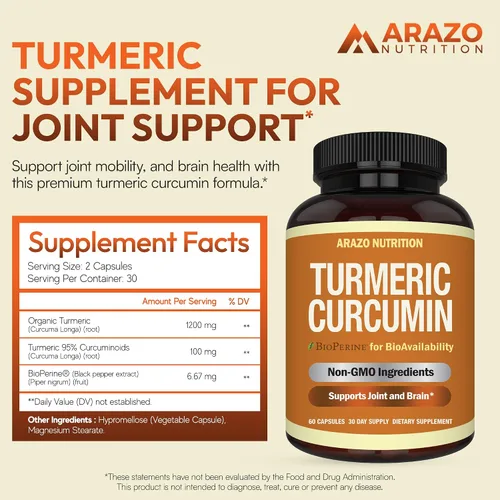 Vista 2 de Cúrcuma Curcumina con Bioperine 1300 mg con Black Pepper – Cápsulas de apoyo conjunto Suplementos nutricionales – 100% Herbal Tumeric Root