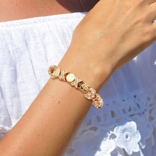 Vista 3 de Brazalete con abalorios, abalorios sonrientes, brazaletes con diamantes de imitación para mujeres y adolescentes