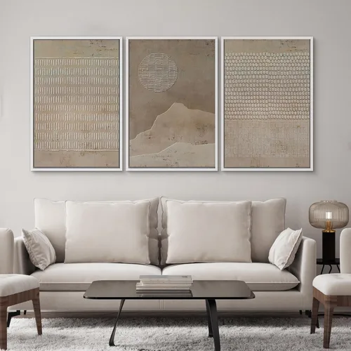Vista 576 de SIGNWIN Lienzo enmarcado para pared, juego de arte neutro de bosque brumoso, ilustraciones en tono tierra, arte moderno, decorativo, bohemio
