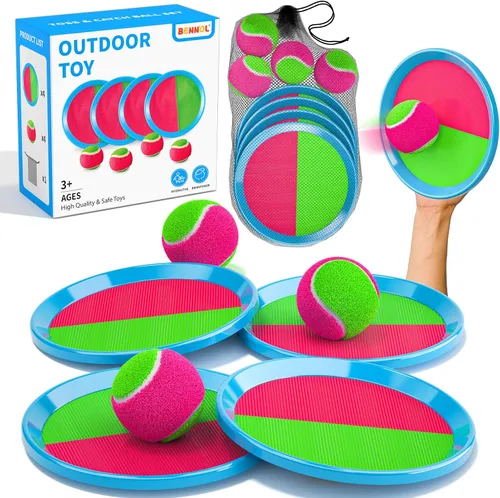 Vista 6 de Bennol Juego de Pelota para Lanzar y Atrapar Juguetes al Aire Libre para Niños con 2 Paletas, 2 Pelotas y una Bolsa de Almacenamiento, Juegos al