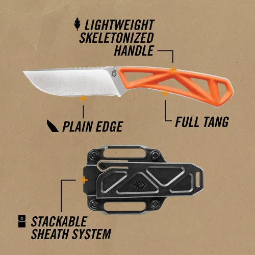 Vista 2 de Gerber Gear EXO-MOD Cuchillo de caza fijo de punta de caída, naranja (31-003915)
