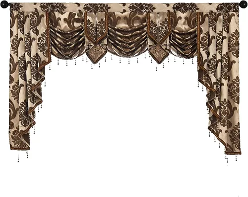 Vista 30 de NAPEARL Cenefa de cascada beige para sala de estar, cortinas de cocina jacquard cenefas y festones, cortinas con festones para ventanas