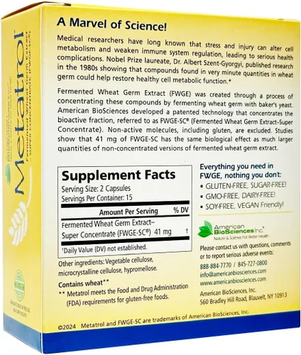 Vista 2 de American BioSciences Metatrol Fermentado Extracto de Germen de Trigo - Apoyo inmunológico y mitocondria para una vitalidad renovada y energía