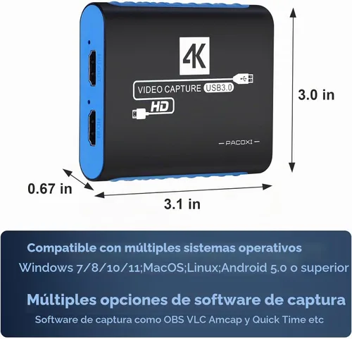 Vista 2 de USB 3.0 HDMI Video Capture Card for Switch 2 PS5 Xbox DSLR Streaming Azul
