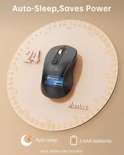 Vista 6 de TECKNET Ratón Bluetooth inalámbrico de 3 dispositivos con rueda de desplazamiento de 4 vías gris Metal Scroll Wheel, Silent Click, Ambidextrous