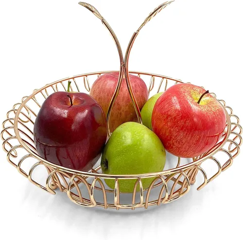 Vista 2 de ALLCENER Frutero para encimera de cocina, cesta de frutas con mango en forma de hoja, soporte de frutas elegante y funcional, canasta dorada