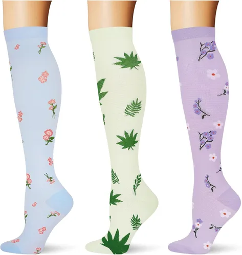 Vista 31 de (3 pares) Calcetines de compresión 20-30 mmHg, calcetines largos hasta la rodilla para mujeres y hombres, soporte atlético, para viajes y uso diario