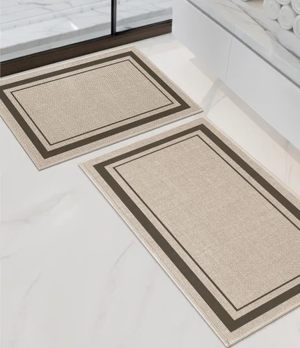 Vista 26 de chakme Juego de 2 alfombras de baño ultrafinas, absorbentes, antideslizantes, lavables a máquina, color beige oscuro, 17 x 24 pulgadas + tapete