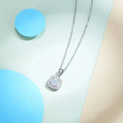 Vista 3 de Carleen Juego de joyas de plata de ley 925 chapada en oro blanco de 14 quilates, circonita cúbica, halo de ópalo creado, regalo para mujeres y niñas