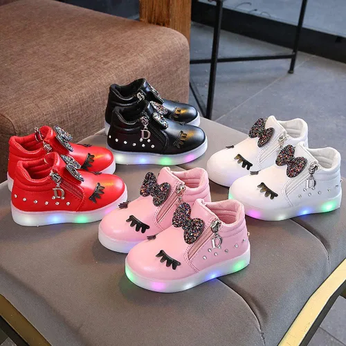Vista 3 de POLG Zapatos deportivos para niños y niñas de 1 a 6 años con luz LED de cristal y lazo luminoso, cálido para invierno