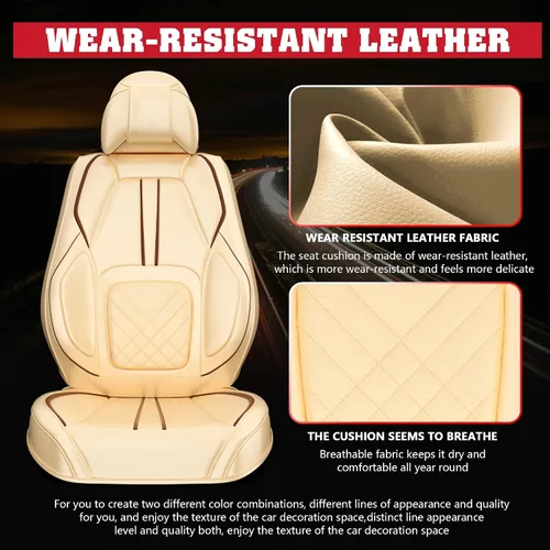 Vista 2 de ASLONG 5 piezas 2025 Fundas para asientos delanteros y traseros de auto, accesorios para interior de auto con cuero de napa impermeable para autos