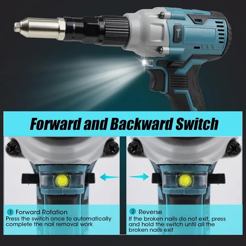Vista 4 de Pistola de remache inalámbrica de 21 V, pistola de remache eléctrica con 2 X baterías y cargador de 4.0 Ah, herramienta de pistola de remaches pop
