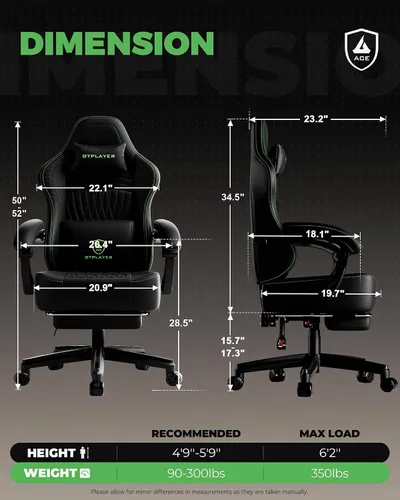 Vista 2 de GTPLAYER Silla de juegos para adultos, sillas ergonómicas de videojuegos, reposapiés y reposabrazos de acoplamiento, silla reclinable de respaldo