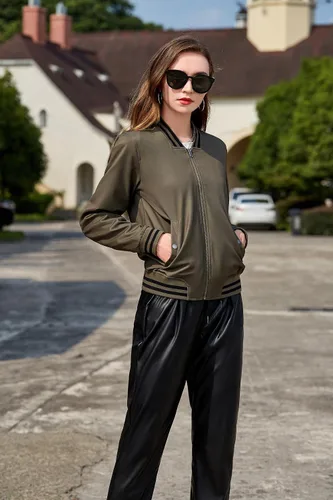 Vista 4 de Spym - Chaqueta bomber para mujer, ligera, con estampado floral, cuello alto, abrigo casual de moda
