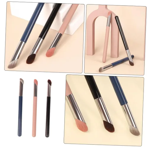 Vista 4 de Beaupretty 3 brochas correctoras para debajo de los ojos, mini cepillo de nariz plano en ángulo para ocultar la mezcla y pulir
