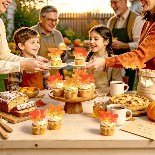 Vista 4 de Ercadio Paquete de 30 adornos para cupcakes con hojas de arce de otoño, purpurina dorada, hojas de arce de otoño, cosecha de otoño, temática de A-Oro