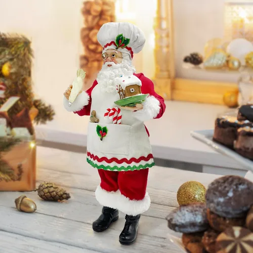 Vista 6 de Estatua de Santa Chef de Cocina de 11 Pulgadas con Casa de Jengibre, Figura de Santa de Resina Decoración Navideña Adorno Regalo de Navidad