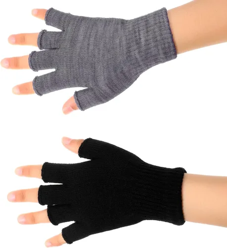 Vista 2 de SATINIOR 4 pares de guantes de invierno de medio dedo, guantes de punto sin dedos, guantes elásticos cálidos para hombres y mujeres