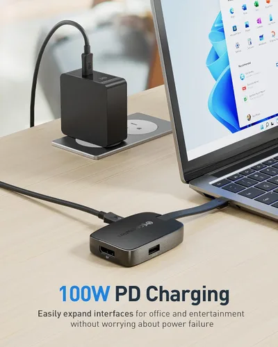 Vista 3 de Cable Matters Hub USB C DisplayPort 1.4 de 4K a 240Hz con carga de 100 W, compatible con 8K @60Hz, HDR (USB C a DisplayPort Hub) Compatible