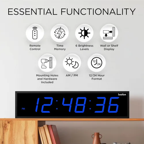 Vista 6 de Ivation, 0136BLU, enorme reloj digital LED, dispositivo electrónico de referencia