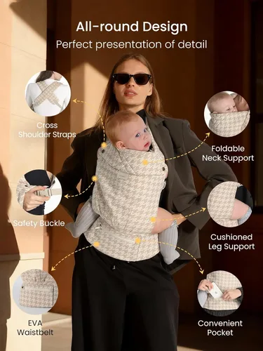 Vista 4 de GROWNSY Portabebés para recién nacidos a niños pequeños, ligero, ergonómico de 7-44 libras, portabebés para recién nacidos con soporte