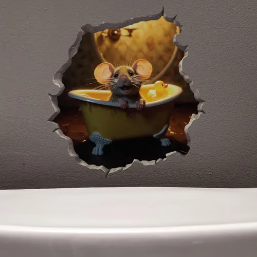 Vista 4 de Pegatina de pared 3D con agujero de ratón en la bañera y el ratón