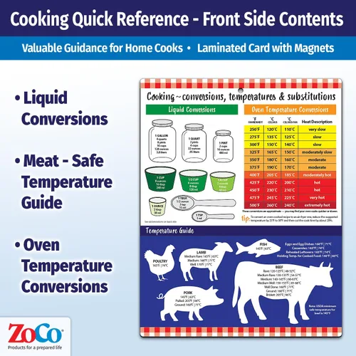 Vista 2 de ZOCO – Imán de conversión de cocina – Temperatura de horno, alimentos y carne, sustitución de ingredientes de cocina, tabla de conversiones