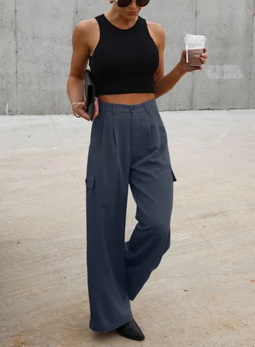 Vista 3 de Dokotoo Womens High Waisted Wide Leg Cargo Pants Baggy Casual Trendy Work Pants with 4 Pockets