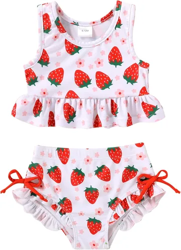 Vista 32 de YOUNGER TREE Traje de baño de verano para niñas pequeñas, sin mangas, traje de baño a rayas, traje de dos piezas, bikini