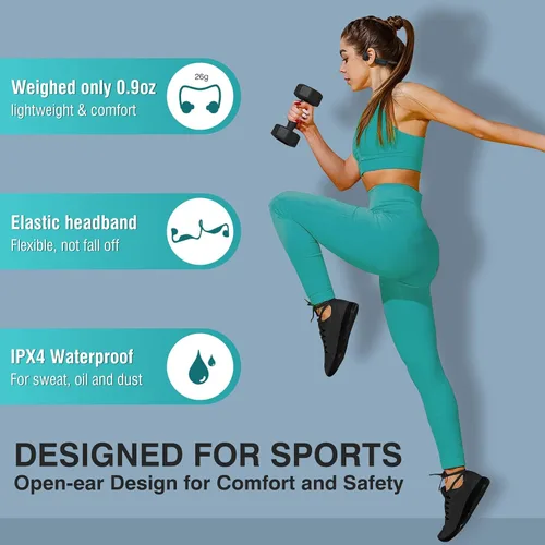 Vista 4 de Auriculares de conducción ósea, auriculares deportivos inalámbricos Bluetooth de oreja abierta actualizados 2023 con micrófono, 10 horas