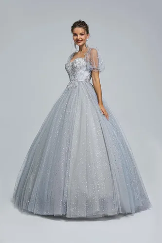 Vista 7 de Engerla Vestido largo de quinceañera de tul con cuentas para mujer