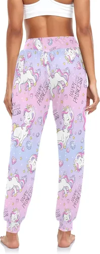 Vista 2 de Pantalones de unicornio rosa para mujer, pantalones deportivos de cintura alta para mujer, pantalones de harén cómodos para descansar, bailar, yoga