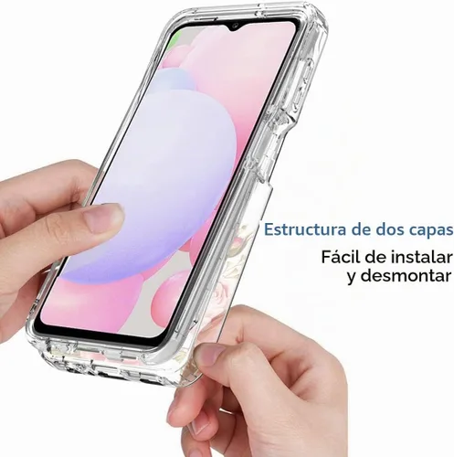 Vista 4 de Funda para Galaxy A13 4G/A13 LTE 4G SM-A135F con protector de pantalla de vidrio templado, cuerpo completo, diseño floral, a prueba de golpes, funda